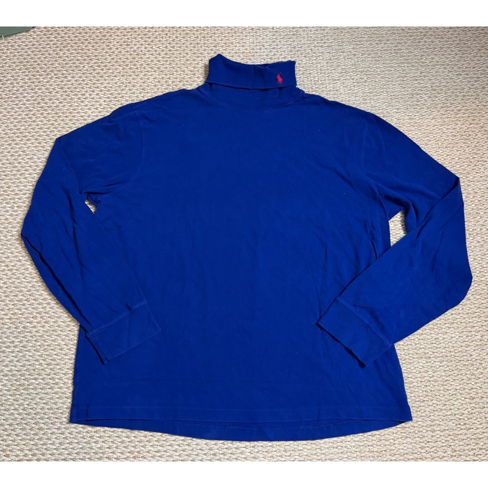 Polo Ralph Lauren Mens XXL Blue Cotton Turtleneck Long Sleeve Pony Logo 90's